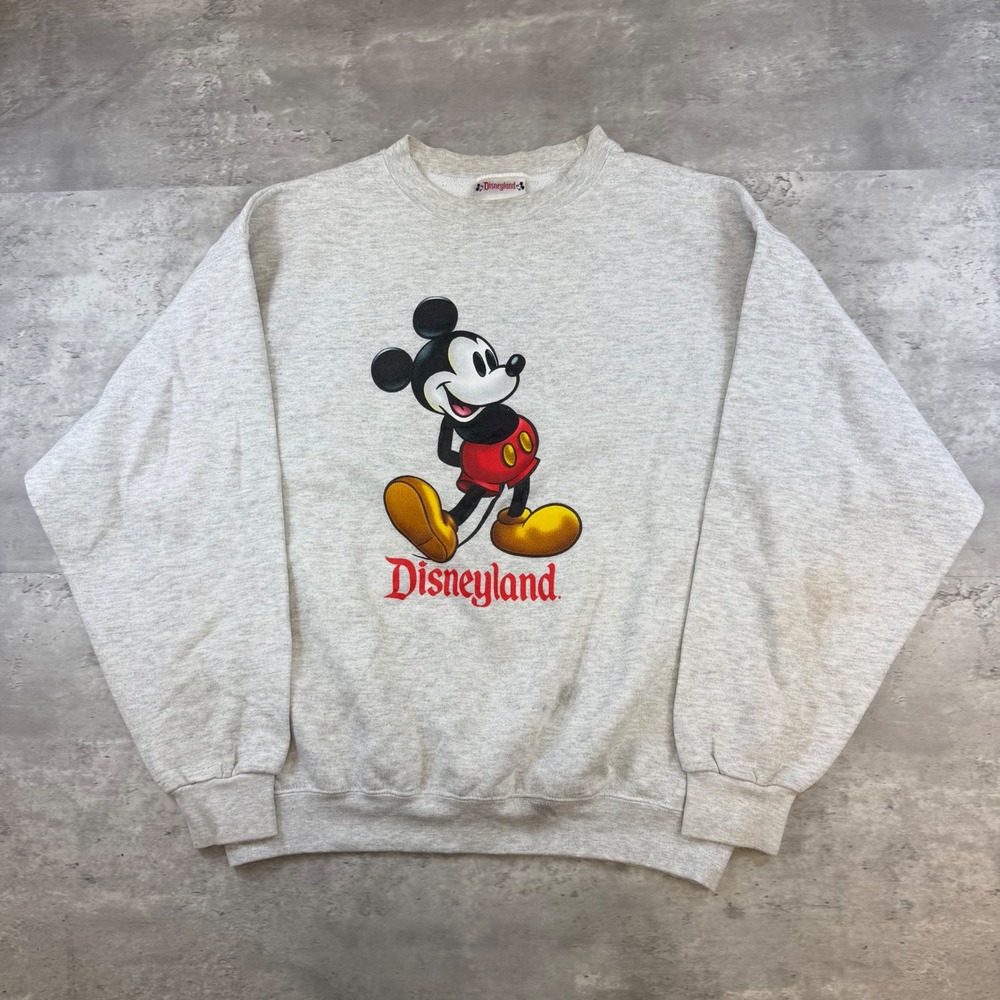Disneyland Mickey Mouse Vintage Crewneck‎ Sweatshirt Heather Grey Large Graphic